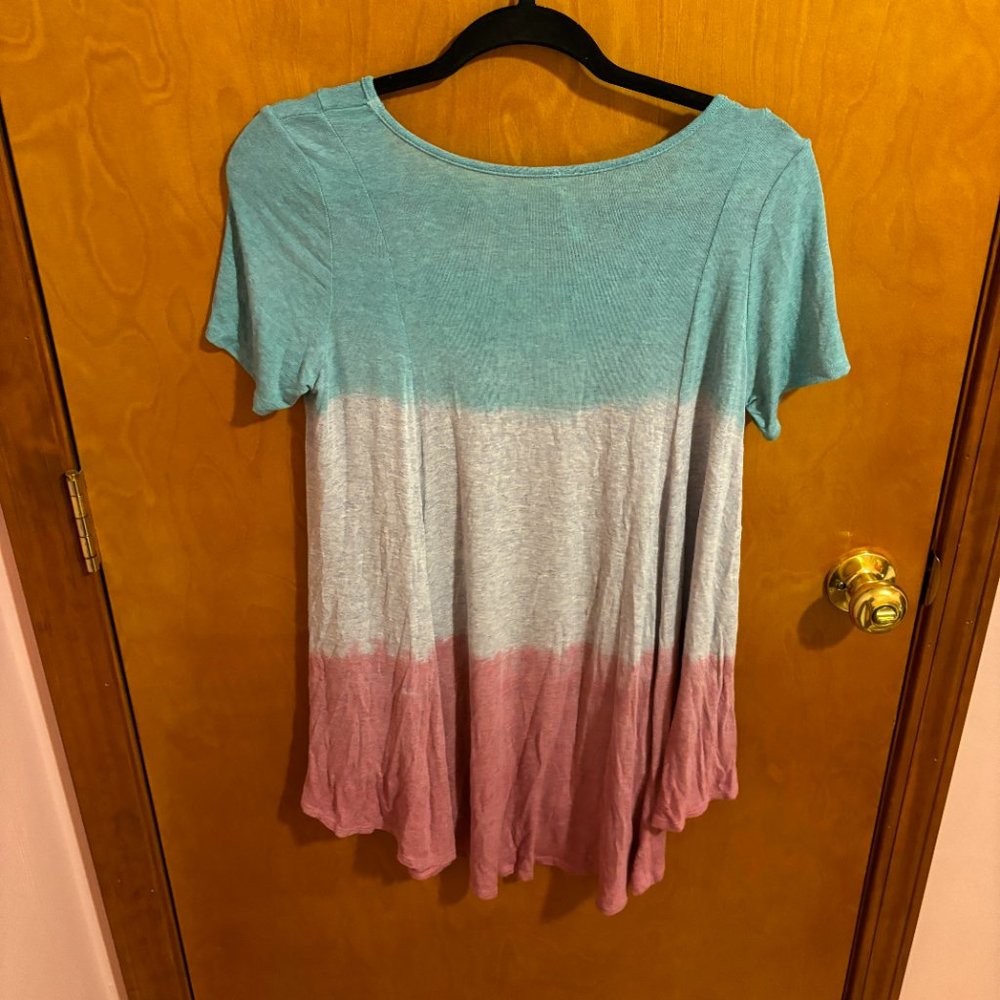 My Story casual Top Blue Gray Pink Stretchy Size Medium - Picture 7 of 12